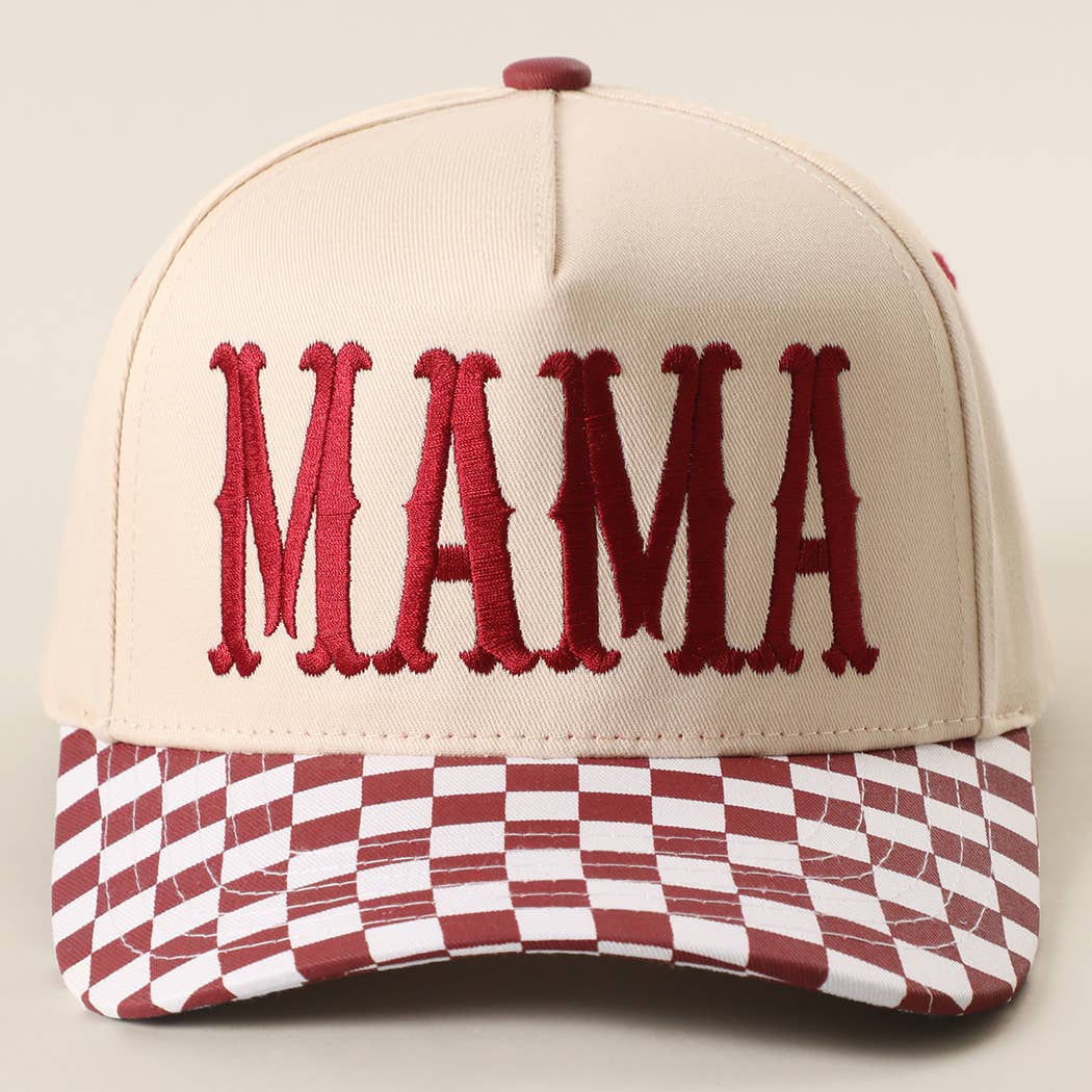 MAMA Embroidered Checkered Brim Trucker Hat