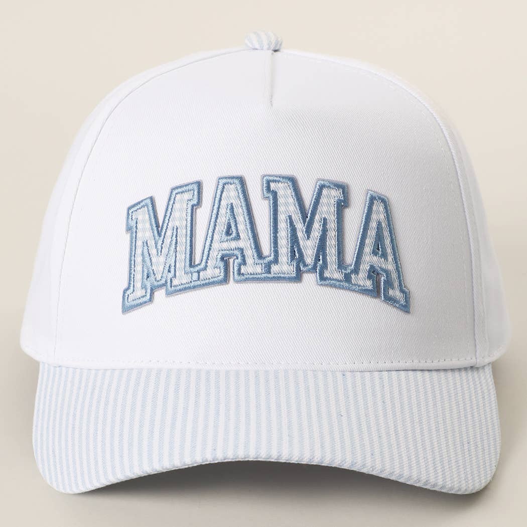 MAMA Gingham Embroidered Patch Stripe Brim Trucker Hat
