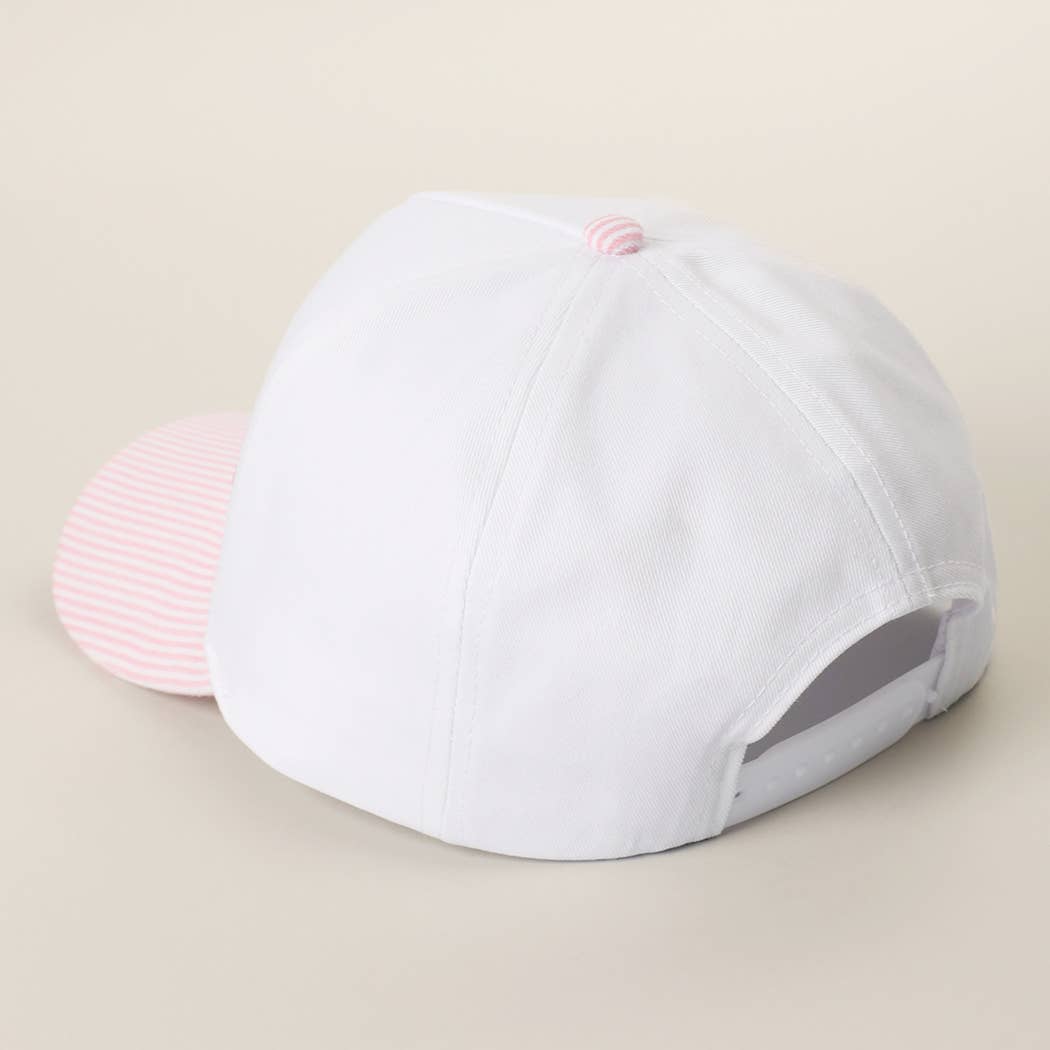MAMA Gingham Embroidered Patch Stripe Brim Trucker Hat