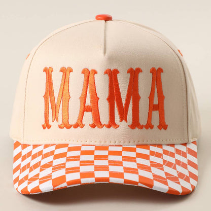 MAMA Embroidered Checkered Brim Trucker Hat