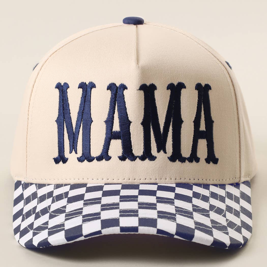 MAMA Embroidered Checkered Brim Trucker Hat