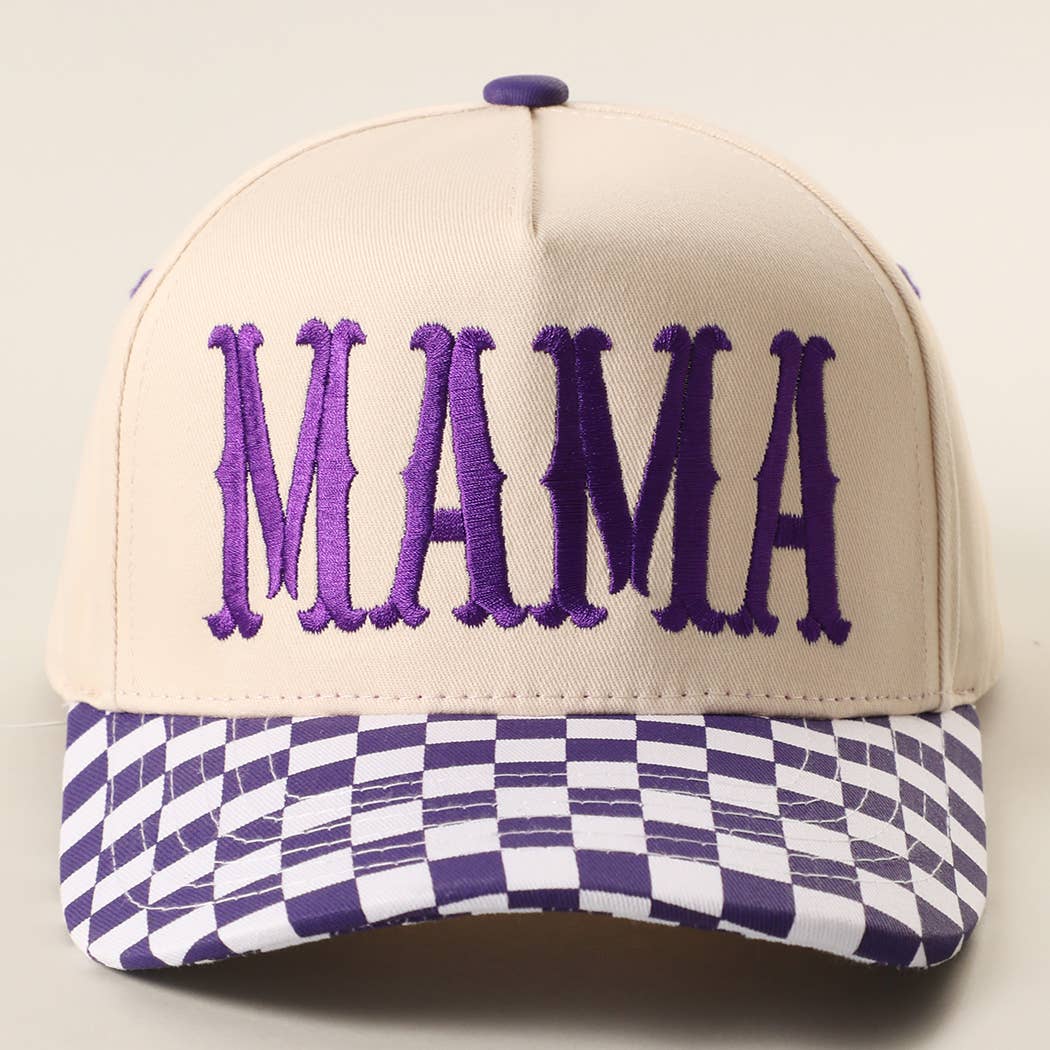 MAMA Embroidered Checkered Brim Trucker Hat
