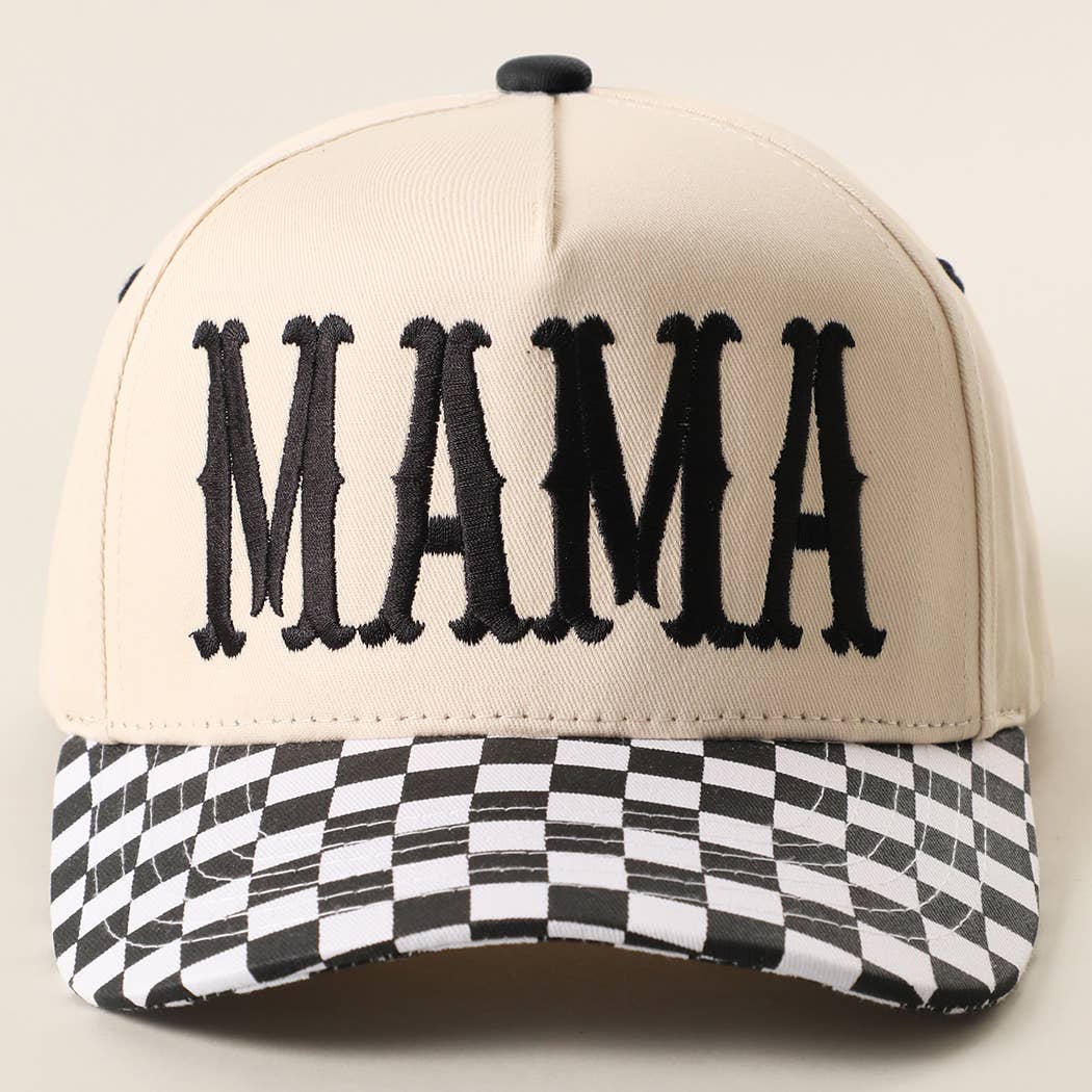 MAMA Embroidered Checkered Brim Trucker Hat