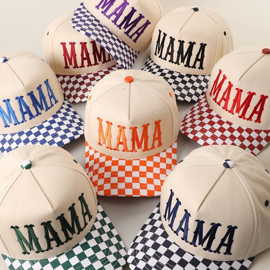 MAMA Embroidered Checkered Brim Trucker Hat